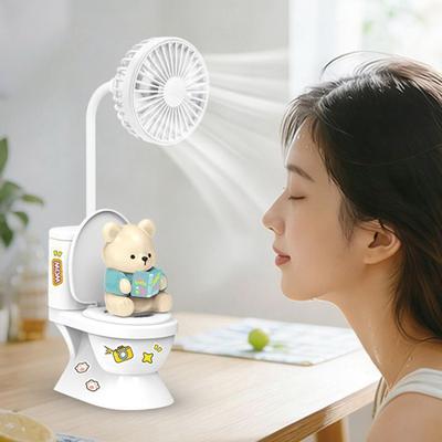 Ventilador USB de Escritorio con Forma de Inodoro con Portalápices Pegatinas DIY Lindo Mini Ventilador de Refrigeración para Oficina Hogar Gadget Flexible Regalo para Decoración de Escritorio