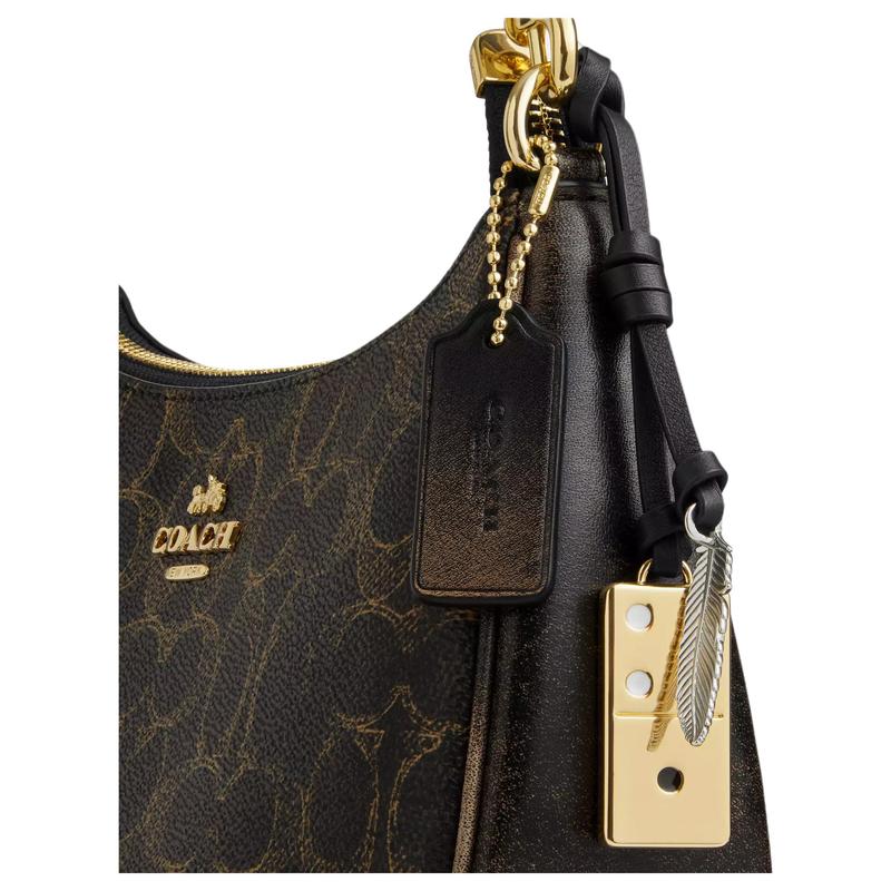 Coach Borsa a Spalla Teri 24 Classica Monogramma Ecopelle e Pelle di Vitello Media Donna Marrone