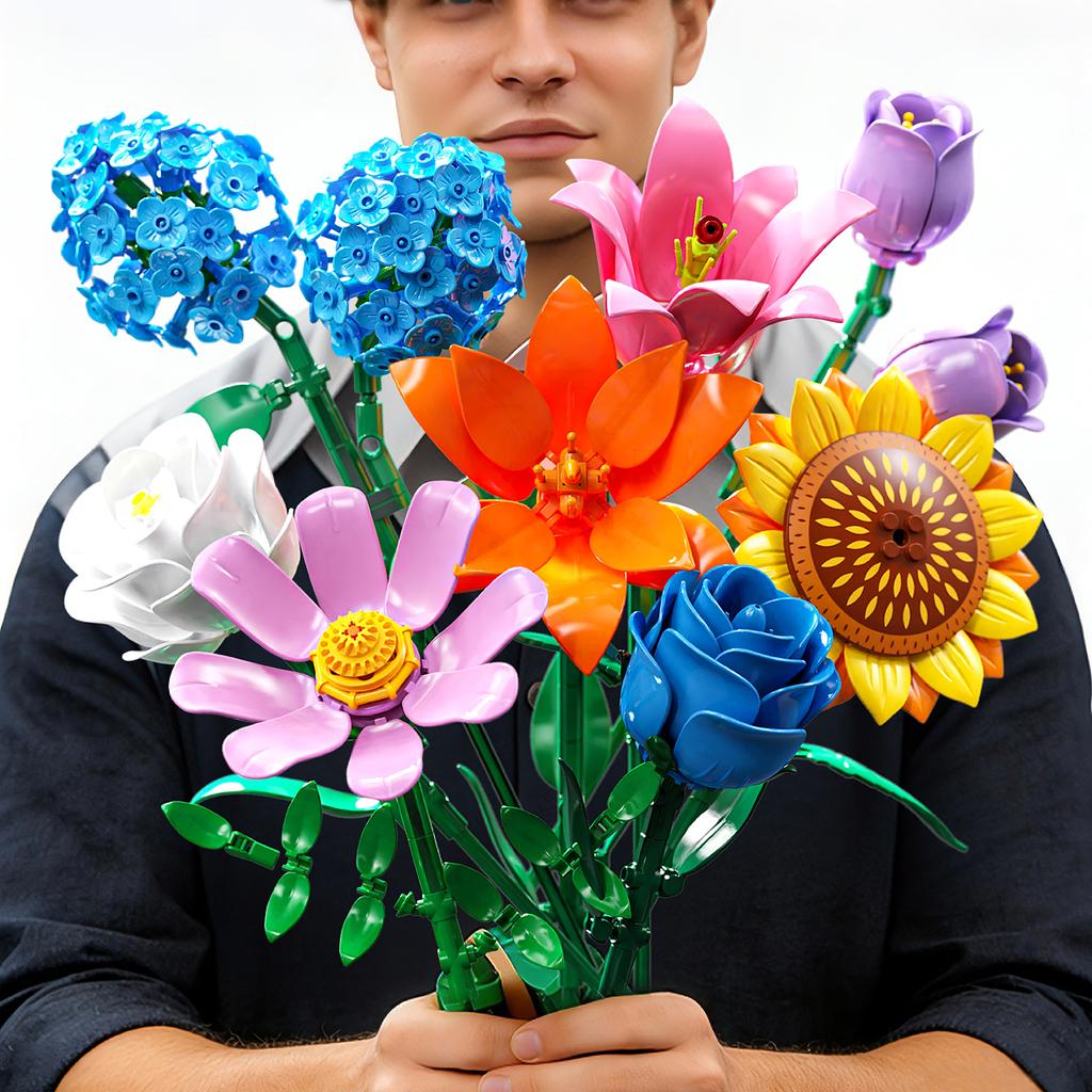 Non-Toxic 8-In-1 Bouquet Building Blocks Toys Model Romantic Flower Bouquet Bricks Toy Set Desktop Ornament Valentine'S Day Christmas Gift
