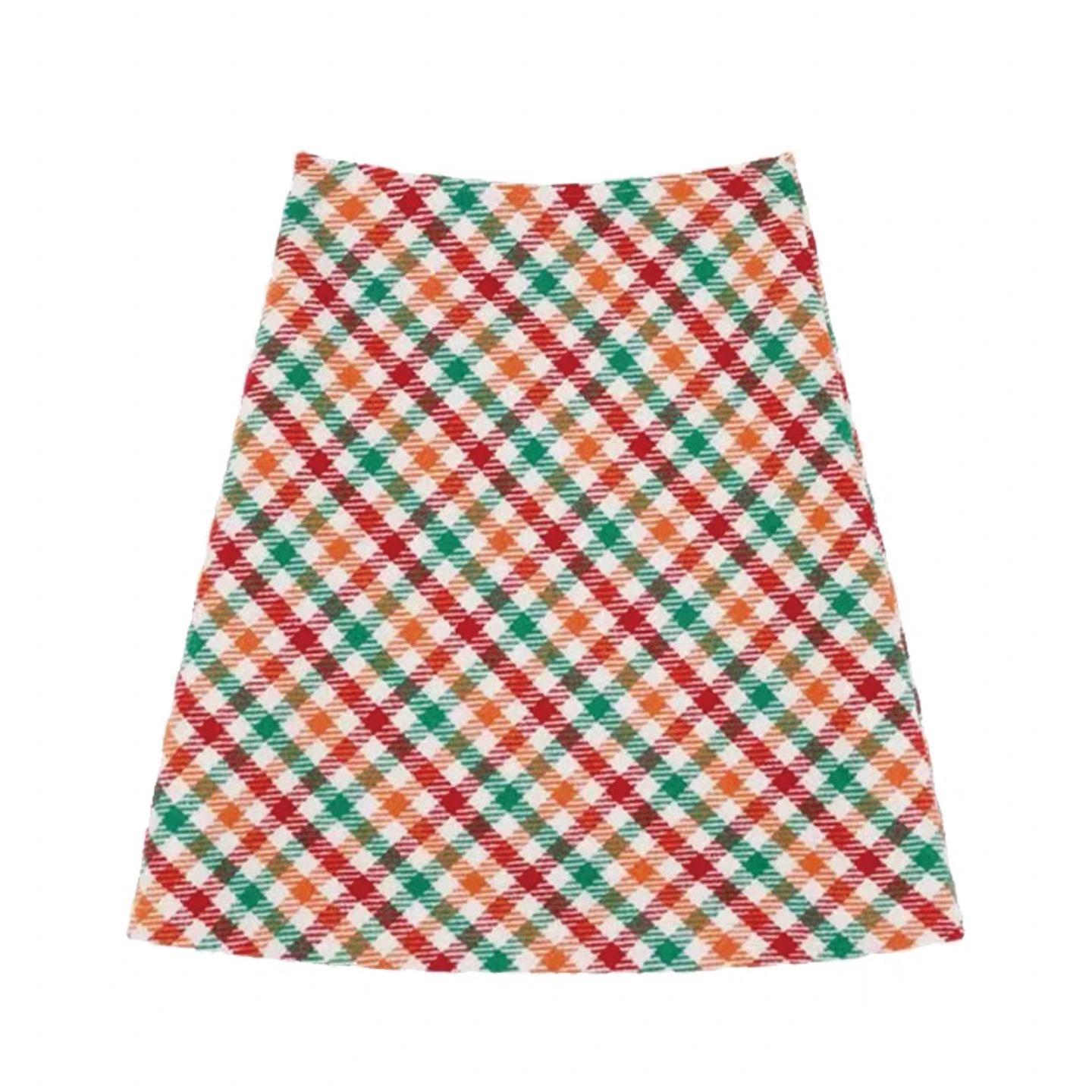 Women s Korean Style Retro Plaid Wool A-Line Skirt for Autumn/Winter 2025 Large