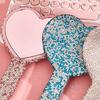 Glitter Rhinestone Makeup Mirror with Long Handle High Clarity Portable Women Vanity Mirror Round Love Heart Square Handheld Cosmetic Mirror