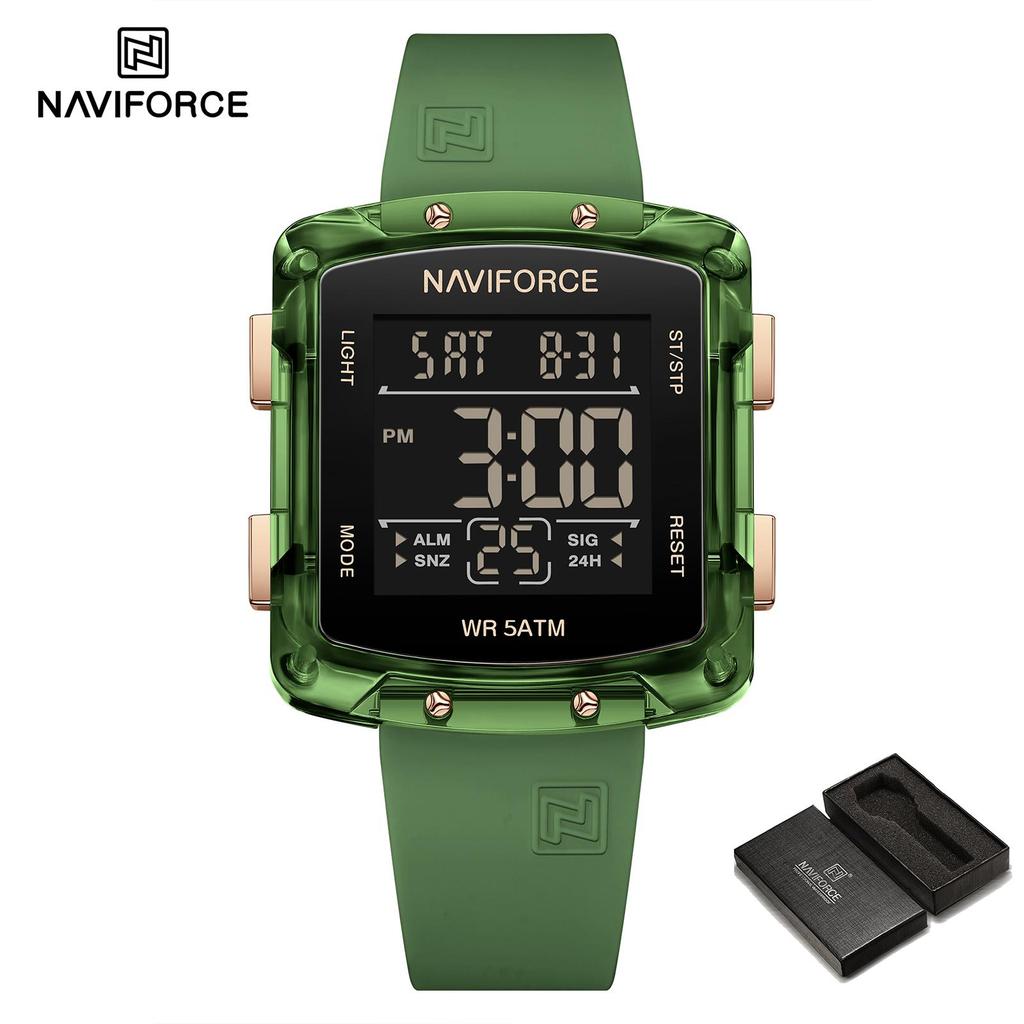 NAVIFORCE Original Unisex Digital Watch for Women Men LCD Display Luminous Pattern Chronograph Silicone Strap Waterproof Boys Girls Watch NF7121