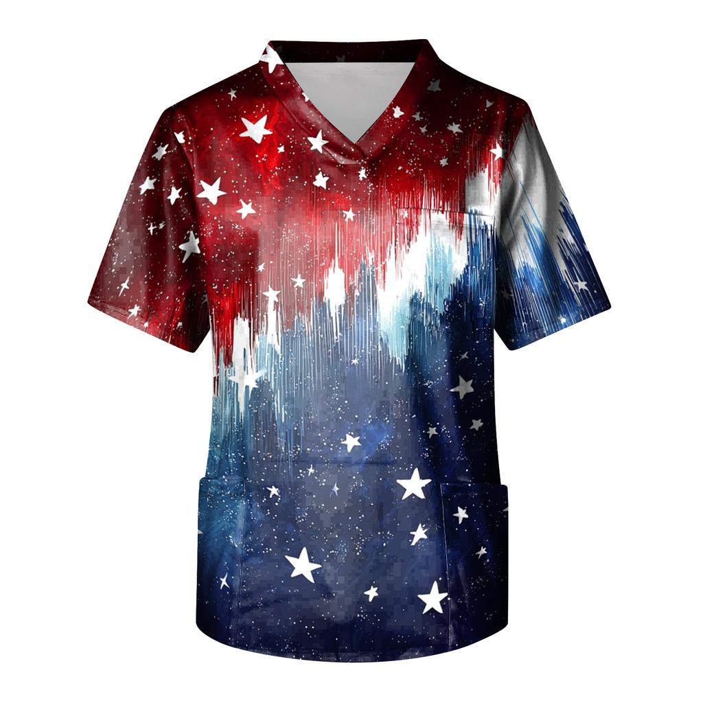 Men's Short Sleeve V-Neck  Print Chest Pocket Care Top
