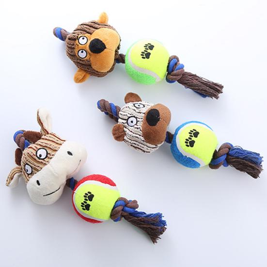 Plüsch Hundespielzeug Quietschende Tierkopf Tennisball Hund Kauspielzeug Interaktiver Seilknoten Zahnungsspielzeug für mittelgroße große Hunde Tauziehen Zahnpflege