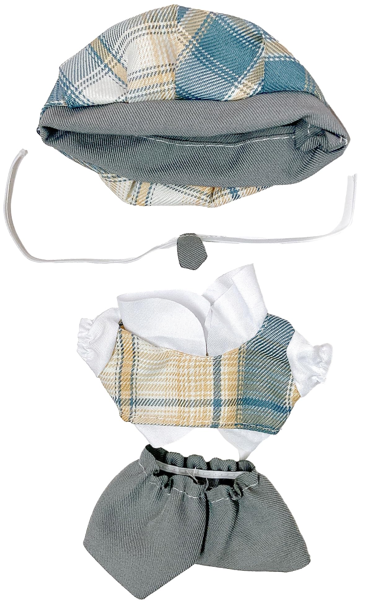 

Checkered Beret, Shirt, Pants, and Tie Set for 10cm Plush Toy, Kigurumi Accessories, Otaku Activities, Doll, Mascot, Kpopdoll Costume [Used]