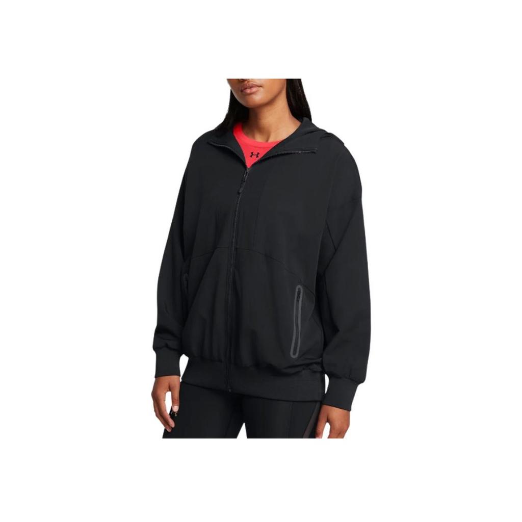 Under Armour Unstoppable Solid Color Loose Fit Hoodie Jacket Women Jackets Black 1386477-001