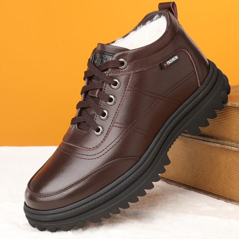 Cotton Shoes High-top Plus Velvet Thickened Warm Men's Shoes Fur-in-one Snow Boots All-match Casual Leather Shoes
