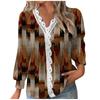 Women's V Neck Lace Long Sleeves Pleated T-Shirt Fashion Tops Tunic Button Up Ladies Business Cotton Casual Shirts