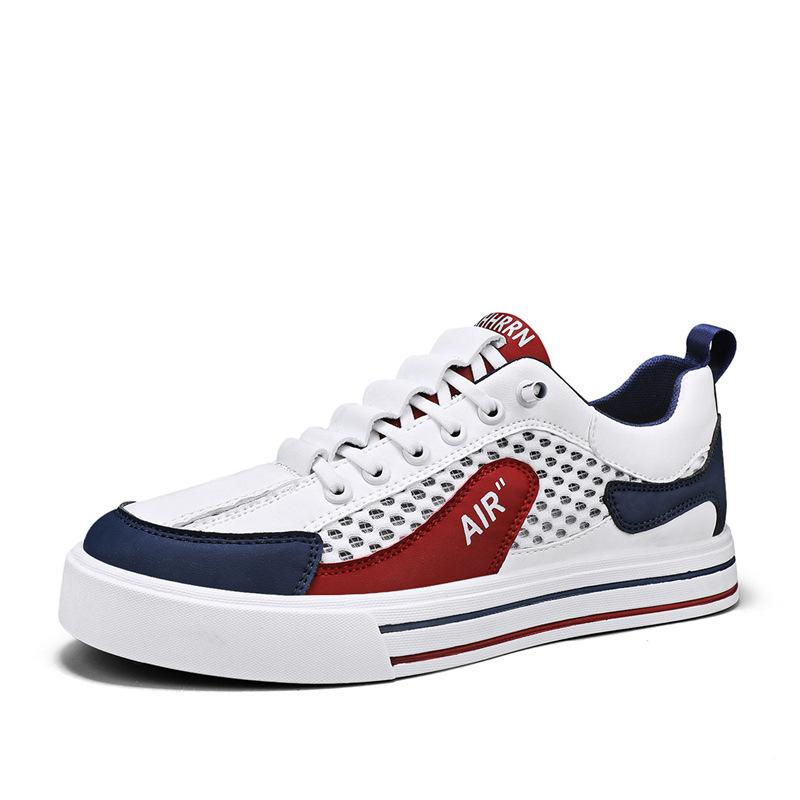 

Men s shoes free of laces, summer breathable thin hollow mesh shoes, men s low-top thick-soled sports and leisure board shoes 44