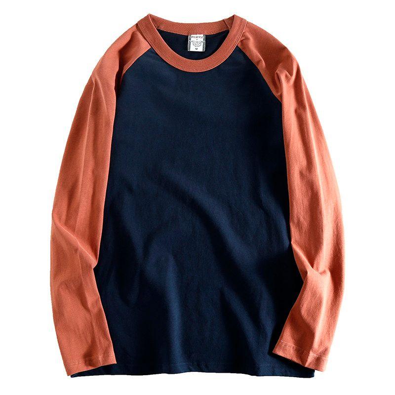 Trendiges japanisches gebürstetes Farbmatching lässiges Rinderprodukt Langarm-T-Shirt