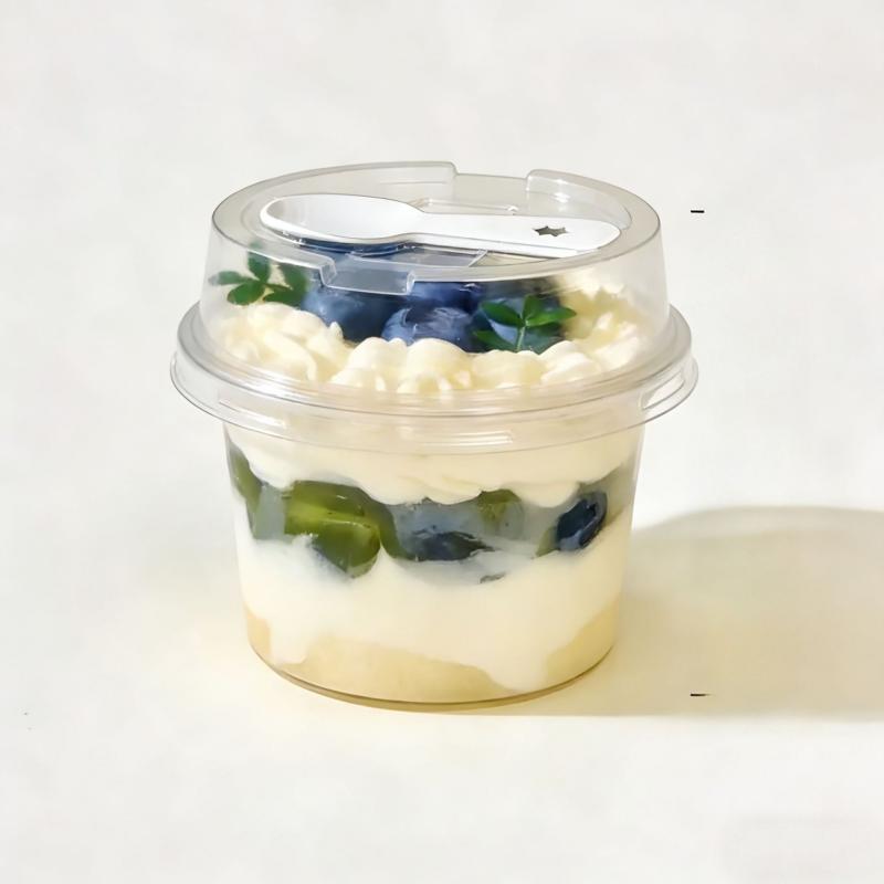 10pcs 250/280ml Round Pudding Cups Disposable Party Cups With Lids And Spoons Transparent Mousse Cake Boxes