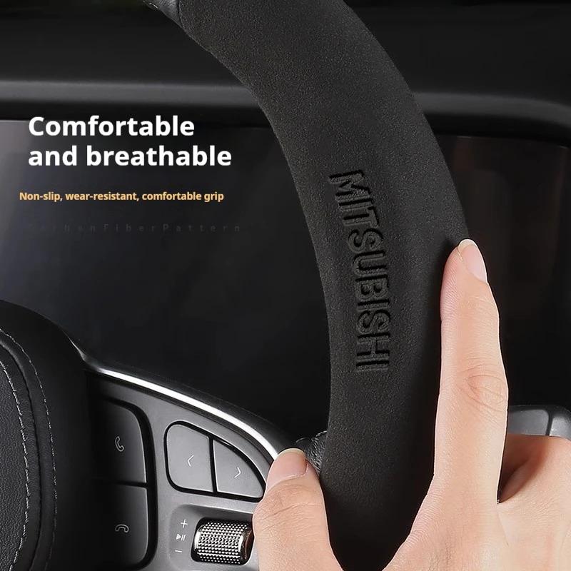 For Mitsubishi Outlander Pajero Asx Colt Lancer EX Evolution L200 Triton RALLIART Car Carbon Fiber Leather Steering Wheel Cover