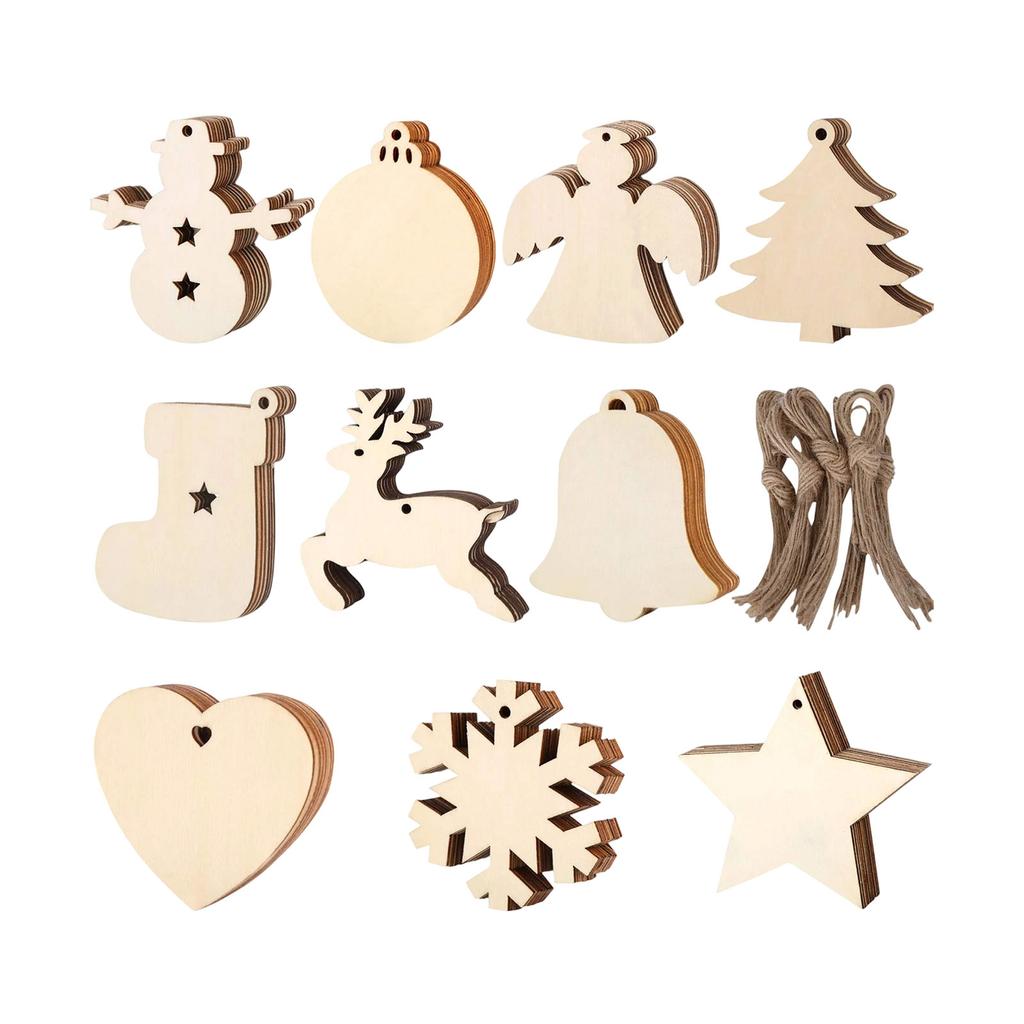 Wooden Ornaments – 10 Pcs Ornament Decoration Kit For The Christmas Tree – Wooden Decorations With Hanging Cords