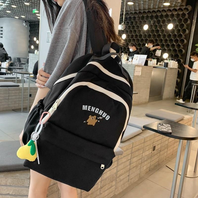 Simplified Bear Letter Printed Student Backpack With Plush Pendant For School