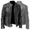 High Quality Autumn Winter Fashion Men's Stand Collar Leather Jacket Motorcycle Long Sleeve Jacket Coat Club Bomber Jacket Plus Size Jacket