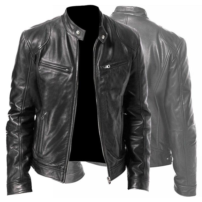 High Quality Autumn Winter Fashion Men's Stand Collar Leather Jacket Motorcycle Long Sleeve Jacket Coat Club Bomber Jacket Plus Size Jacket