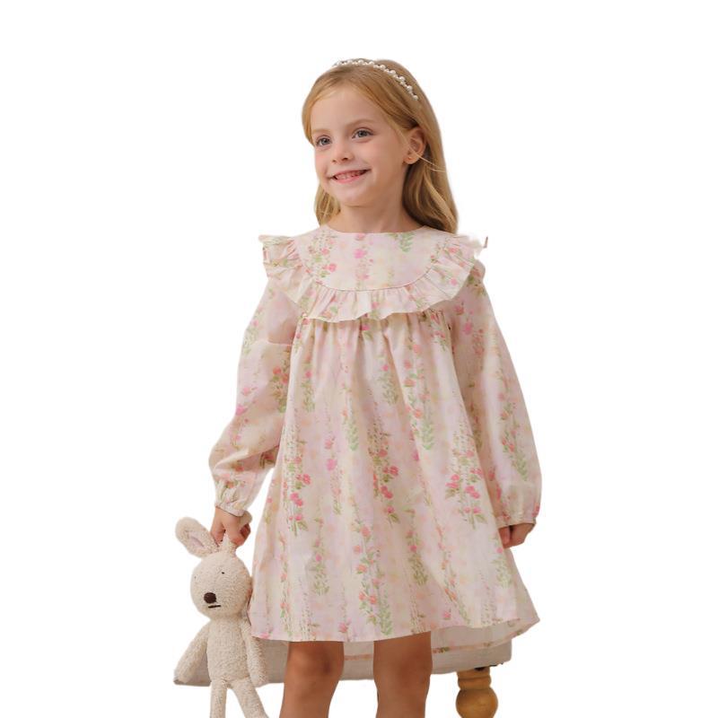Korean Ruffle Lace Floral Dress for Girls - Autumn 2026 Sweet Princess Style