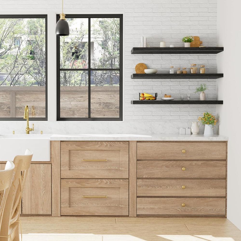 12-Piece Set of 36-Inch Wide Deep Wall-Mounted Floating Shelves for Various Rooms