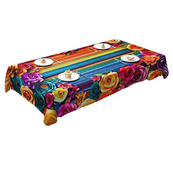 Mexikanische Blumige Tischdecke Rechteckig Volkskunst Muster Tischdecke mit Zackensaum Bunte Blumen Tischabdeckung für Esstisch Party Dekoration
