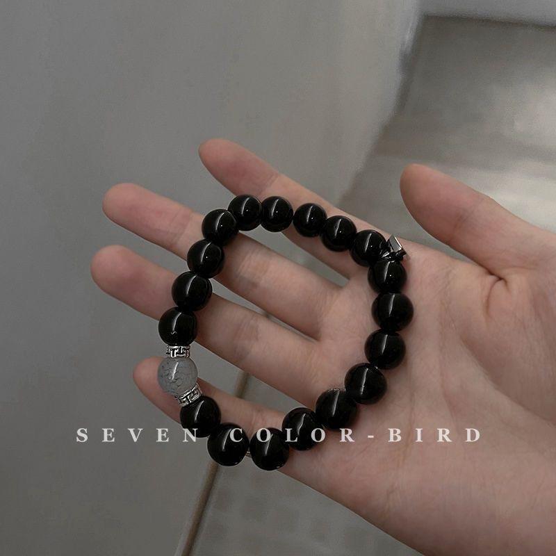 

Couple bracelet retro style black bead bracelet ins niche design simple student jewelry women