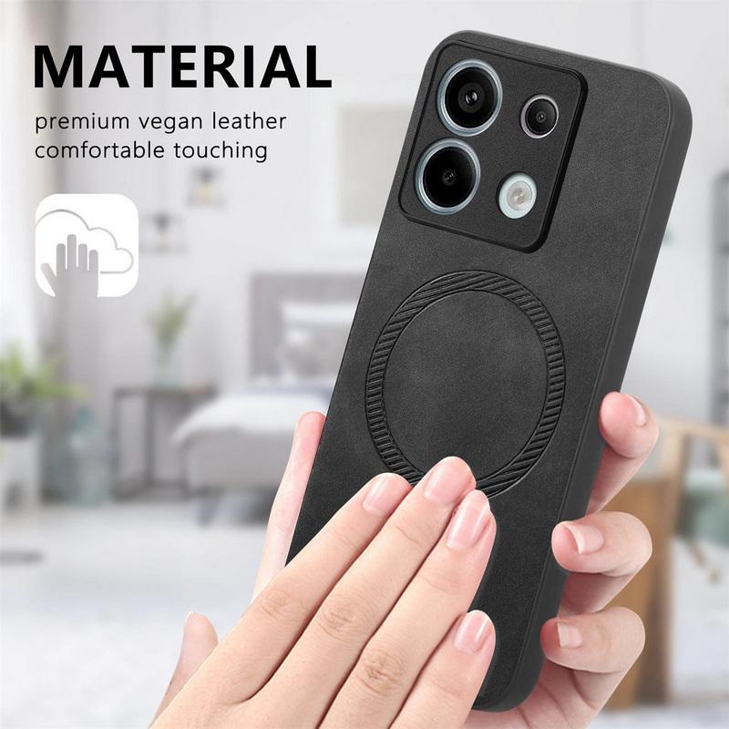 Luksus for Magsafe Magnetisk Deksel for Xiaomi 13t Poco X6 F6 Pro Redmi Note 14 13 Pro K70e 13c PU Lær Støtsikkert TPU Hybrid PC Ensfarvet Deksel