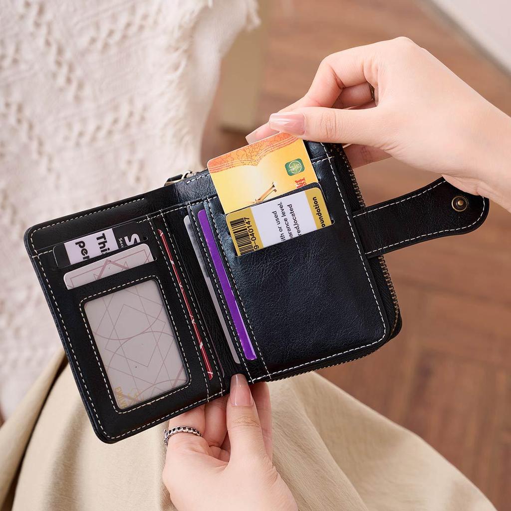 Portefeuille Vintage en Cuir Huilé-Ciré pour Femme - Porte-Cartes Mode 2025 avec Texture Niche, Porte-Monnaie Grande Capacité, Style Européen & Américain