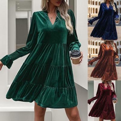 Velvet Long Sleeve Party Dress for Women - Autumn/Winter European & American Style