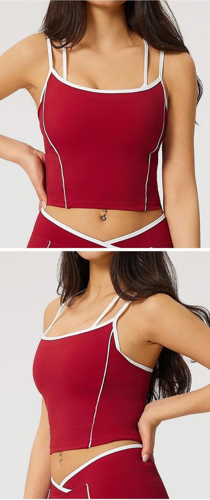 Women's Cross-Back Yoga Vest with Chest Pads - Color Block Fitness Sports Bra