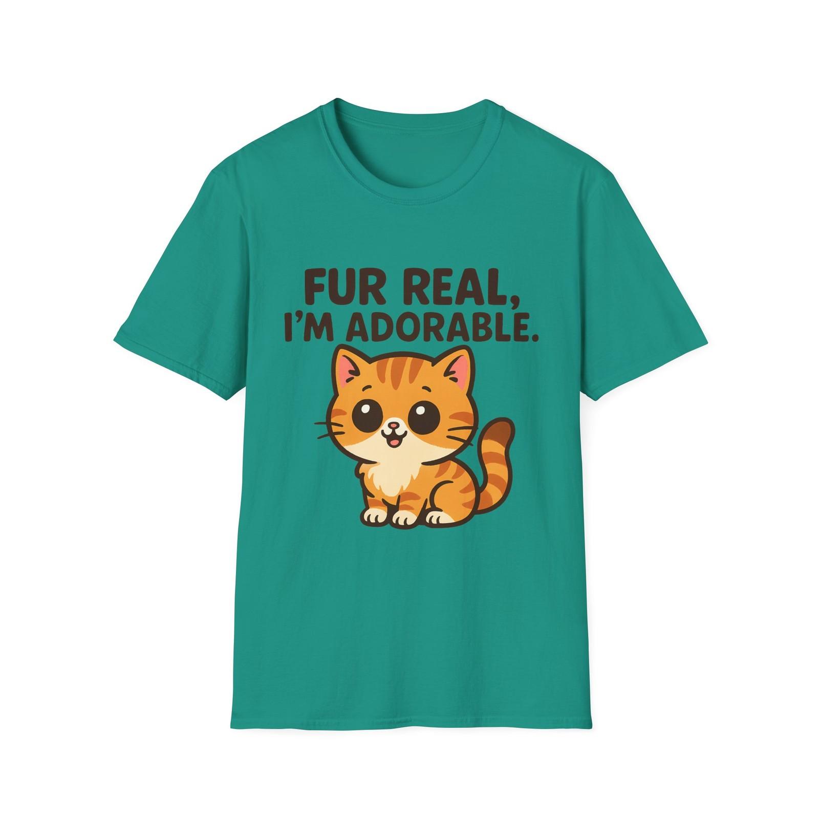 Unisex Softstyle T-Shirt Mens Womens Tees Top Smug Cat Funny Fur Real I’m Adorable Tabby Kitten Tee XL
