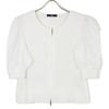 Rene 5422030 White Cotton Coated Pearl Sheer Check Puff Sleeve W-Zip Cardigan Tops 38 whiteUsed