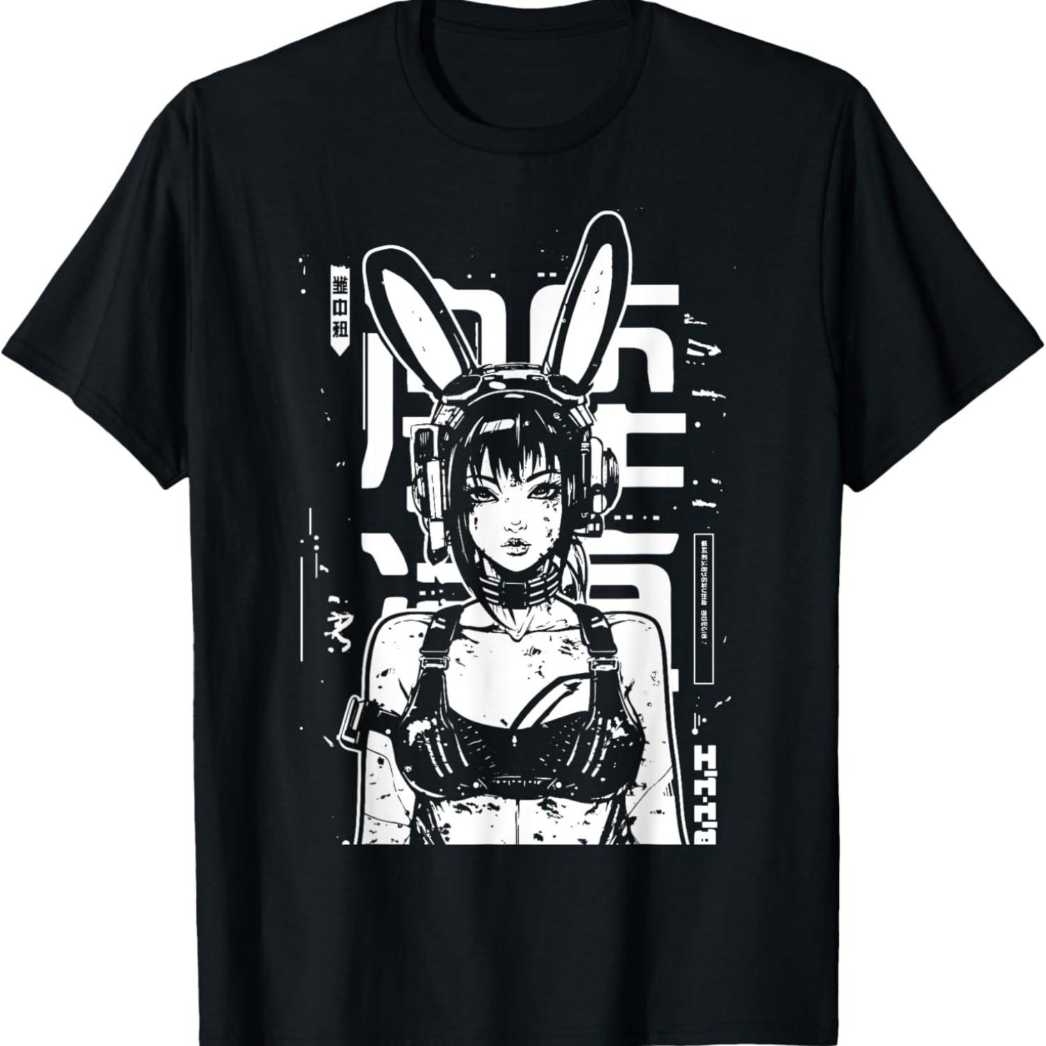 Аниме Манга Панк Девушка-Кролик _ Киберпанк Японский Харадзюку Футболка S чёрный