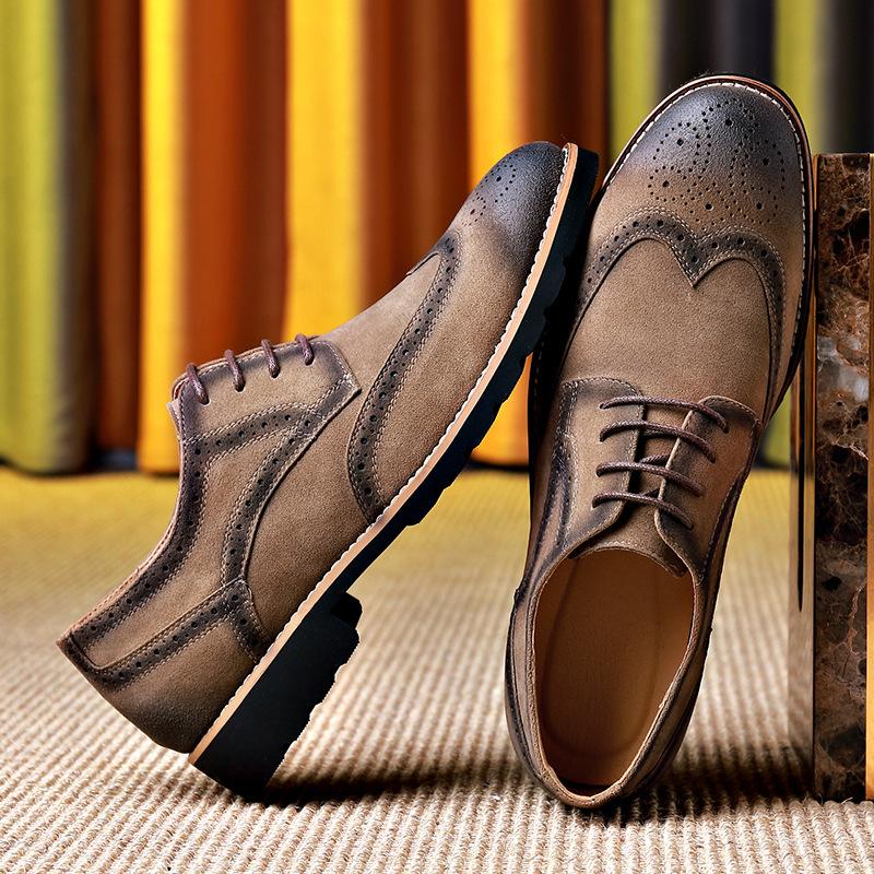 Fashion Men's Leather Shoes Size 38~46 Brogue Dress Shoes Man Wedding Leather Social Shoe Male Retro Suede Leather