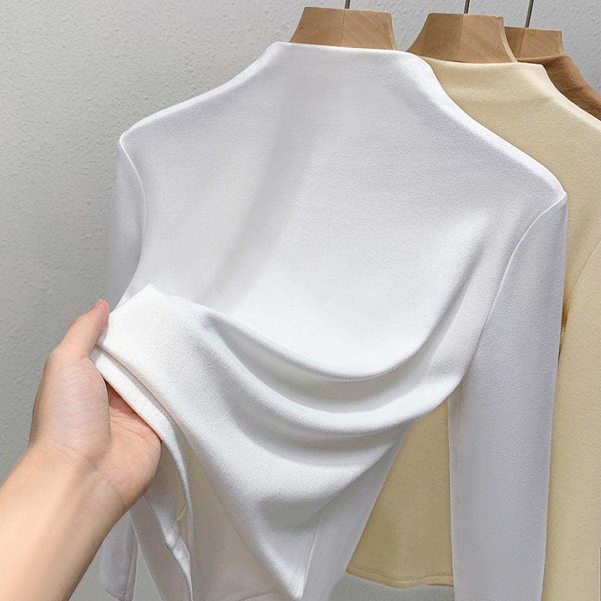 Women s Slim Fit Fleece-Lined Long-Sleeve Top: Warm & Fashionable for Autumn/Winter S