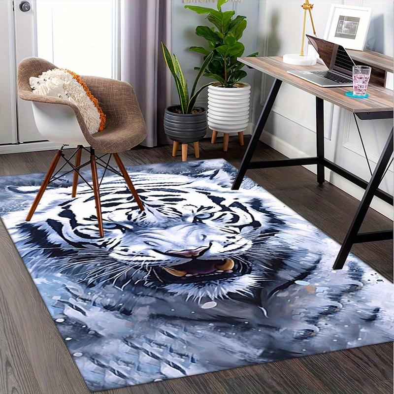 1pc. White Tiger Print Rug for Home Decor Office Carpet Chair Cover Outdoor Gift Animal Pattern Mat