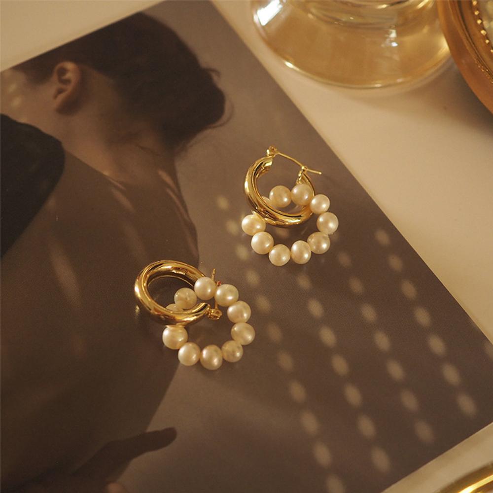 Fashion Women Charm Vintage Elegant Freshwater Pearl Pearl Earrings Fashion Jewelry Hoop Earrings