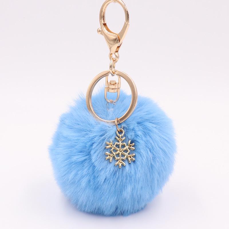 Christmas Snowflake Pom Pom Plush Keychain Charm