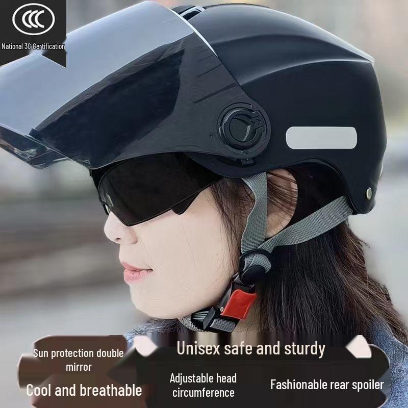Certified All-Season Electric Vehicle Helmet, Breathable Double Visor, Sun Protection, Unisex Half Helmet for Men and Women