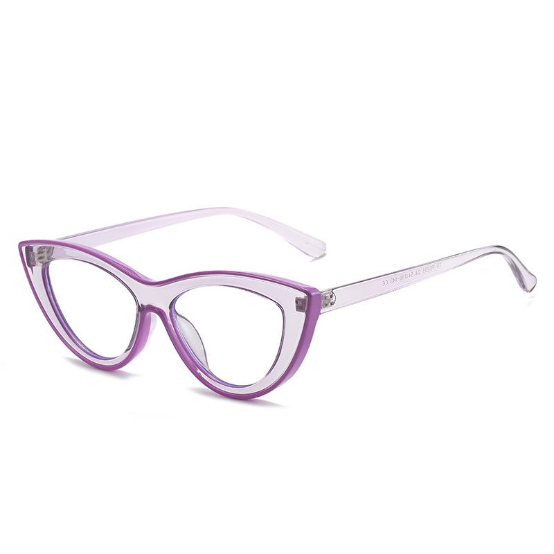 Cat Eye Color Glasses Women, Anti-Blue Glasses Simple Plain Flat Glasses Tr Frame Myopia Glasses