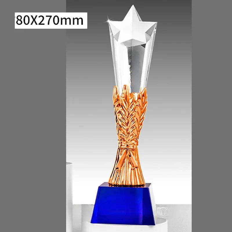 Customized Five pointed Star Pillar Crystal Trophy, Excellent Souvenir Reward Home Decoration Honor Gold Silver Copper Medal 1Pc