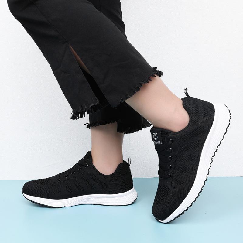 Herbst Neue Sportschuhe für Damen Outdoor Atmungsaktive Mesh-Schuhe Modische Freizeitschuhe für Damen Schuhe Niedrige Schnürschuhe Damen Einzelne Schuhe 42 black