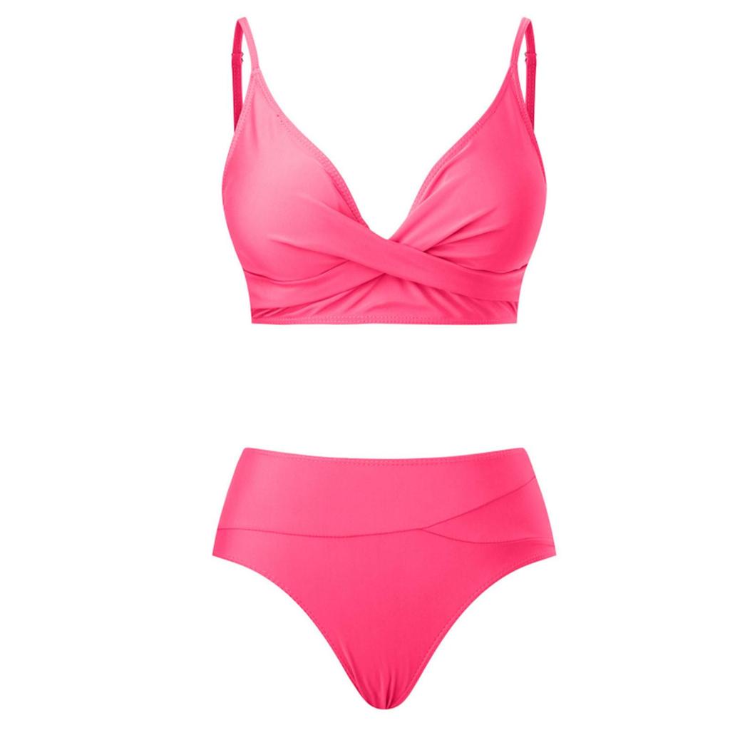 Heiß verkaufender einfarbiger Cross-Over Softcup-Bikini – Damen Europäische & Amerikanische Sexy Bademode