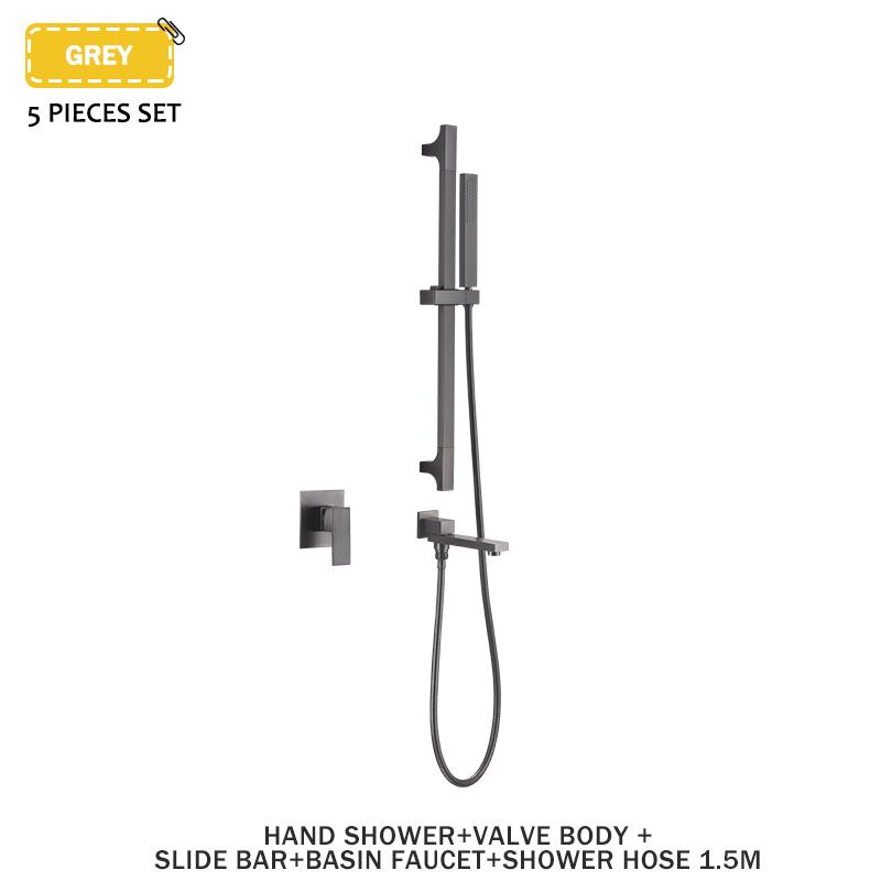 Skrytá ruční sprchová sada s teplou a studenou vodou, koupelnová nastavitelná nerezová ocelová posuvná hlavice se 2 funkcemi, otočná tryska, mosazné tělo ventilu