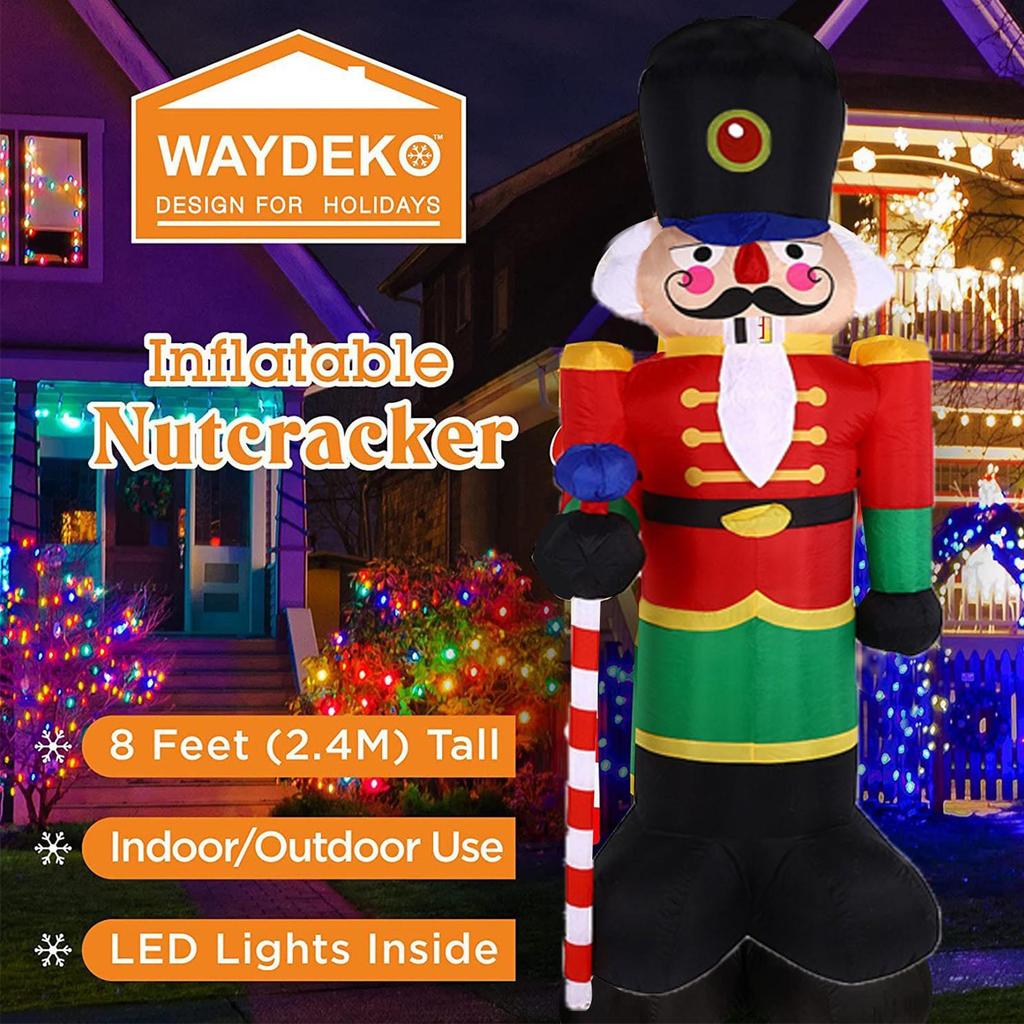 Nutcracker Inflatable Outdoor 8ft Waterproof LED Lights Decor Christmas Outdoor Inflatables For Family Friends Indoor Party