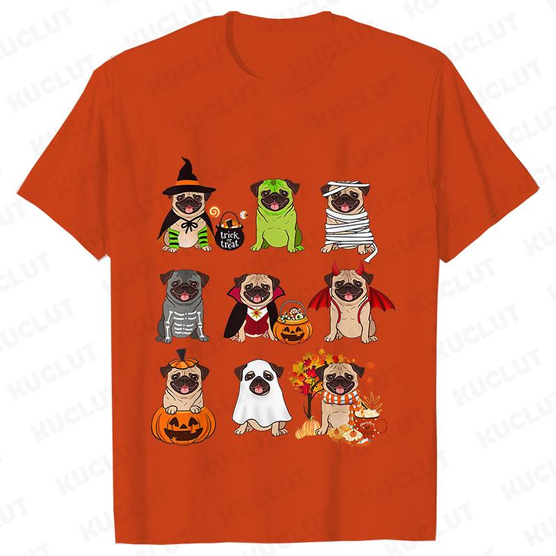 Dog Horror Halloween Women TShirts Pug Dog Shirt Harajuku Graphic Tops Female Summer Fashion Shirts Halloween Pug Dog Tshirt