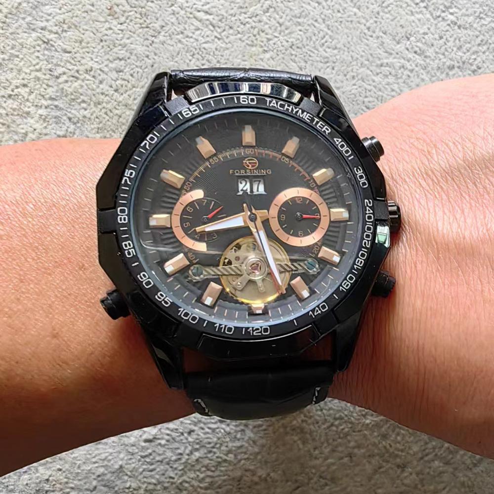 New Black Men Watches Automatic Mechanical Watch Tourbillon Clock Genuine Leather Waterproof Watch Men Military Wristwatch Man