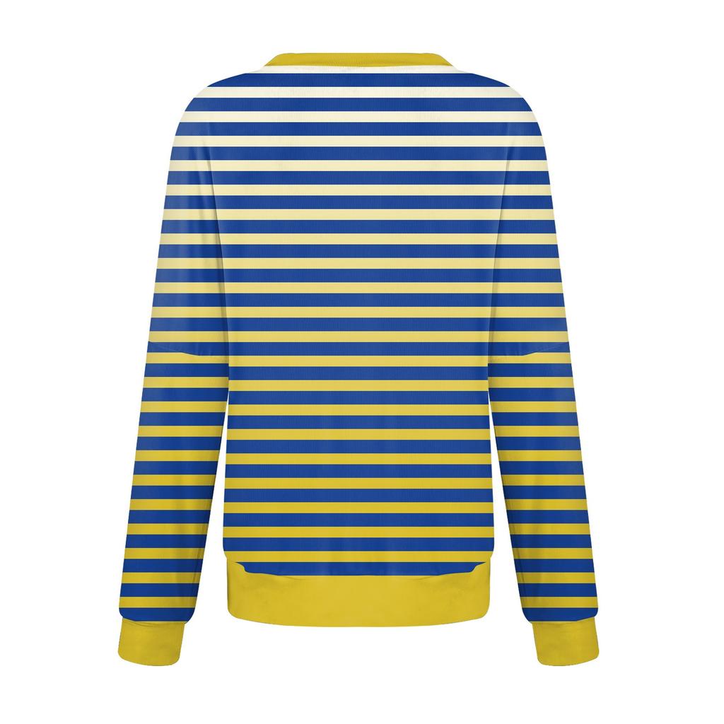 Ladies' Casual Loose Tunic Tops Crewneck Knitted Ribbed Shirts Printing Long Sleeve  Pullover Top