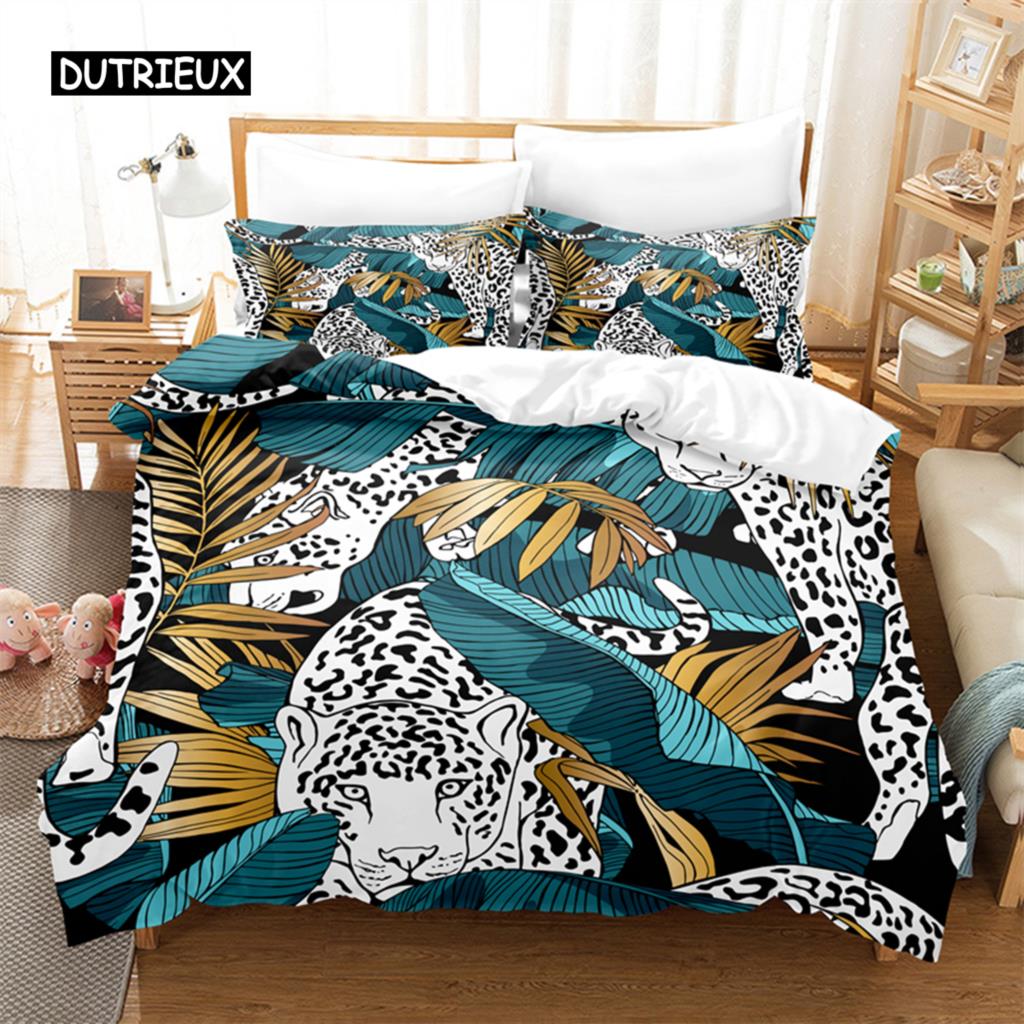 Tropenwald-Leoparden-Bettwäscheset Bettbezug-Set 3D-Bettwäsche Digitaldruck Bettwäsche Queen-Size-Bettwäscheset Modedesign