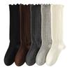 Calf Socks for Women in Autumn and Winter, Long, Hollow, Loose Lace, High, Black Ear-trimmed, Boneless Cotton Socks