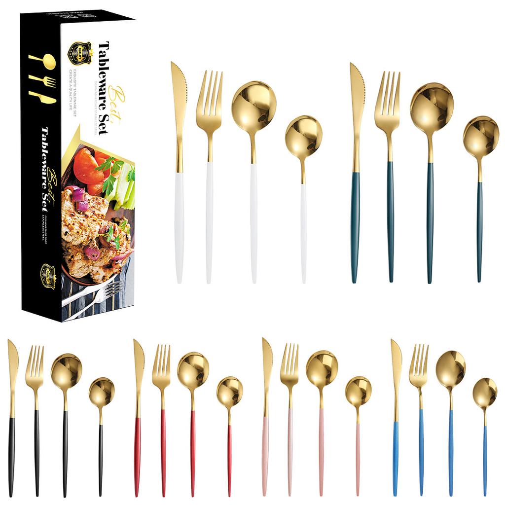 Portugiesisches Steakmesser, Gabel und Löffel aus Edelstahl, 16-teiliges Geschirrset für vier Personen
