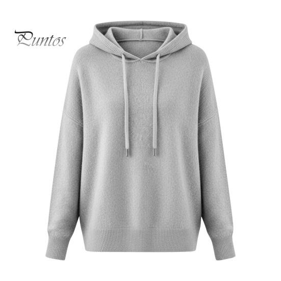 Hooded Tops Women Sweater Adjustable Drawstring Long Sleeve Knitting Casual Loose Fit Solid Color Pullover Knitwear Daily Wear Breathable